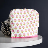 Block-Printed Cotton Tea Cozy White & Pink, 9 x 11.5 - Eyaas