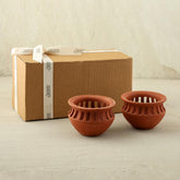 Festive Matka Terracotta Diya Set of 2 – Jali Cuts - Eyaas