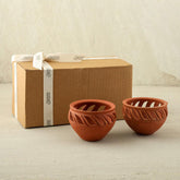 Matka Clay Diya Set of 2 Festival Lights – Leaf Cuts