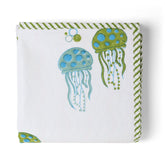 Jellyfish Block Printed Mulmul Baby Dohar, Green Blue, 40x40 - Eyaas