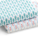 Fish & Waves Block-Print Cotton Dohar, Set of 2, 60x90 - Eyaas