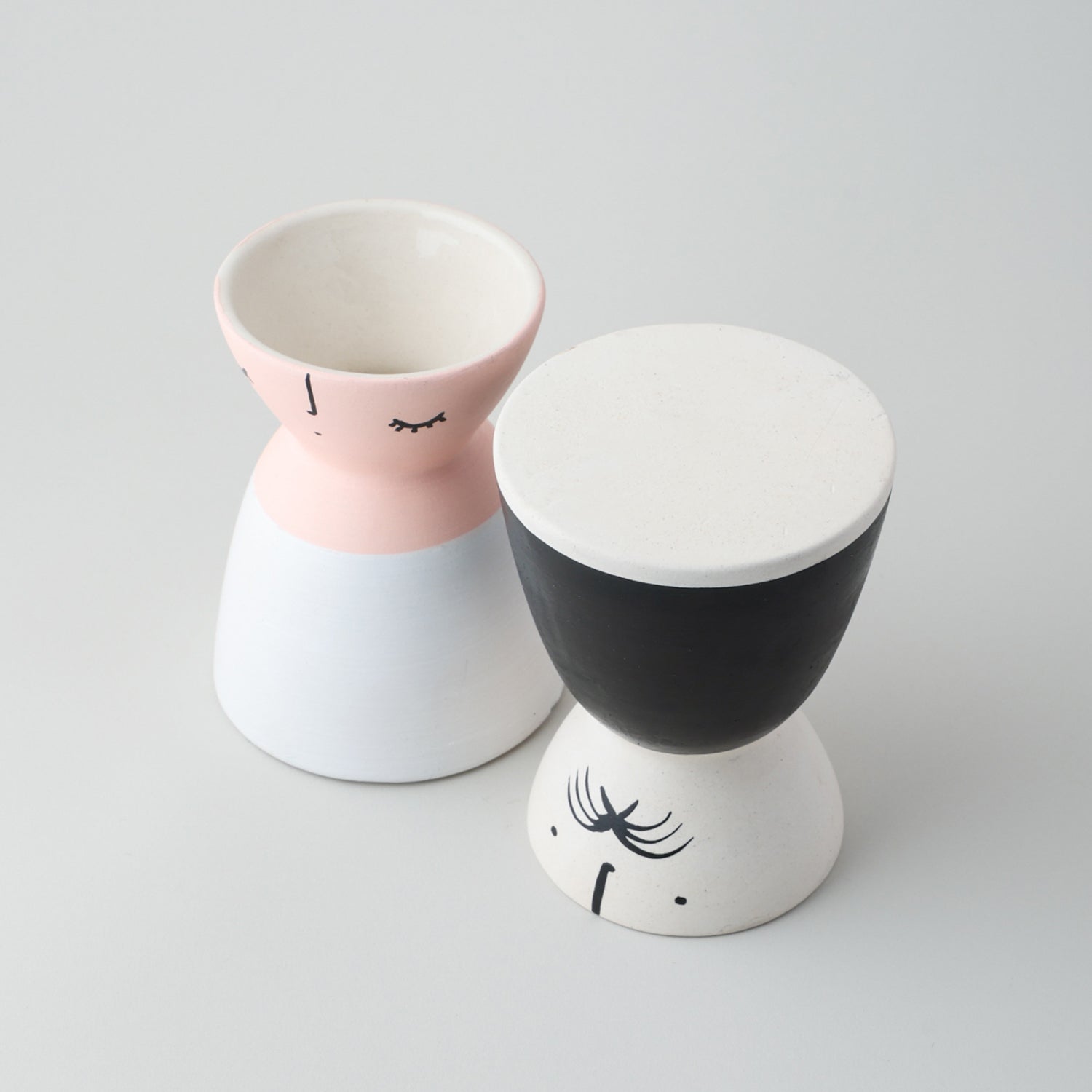 Ceramic Flower Vase (Set of 2) Pink & Black 5x4
