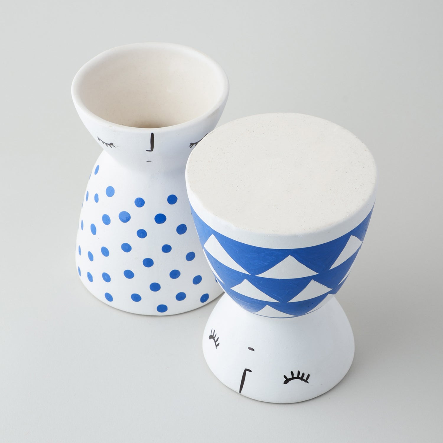 Ceramic Flower Vase (Set of 2) White Blue Dot & Triangle 5x4