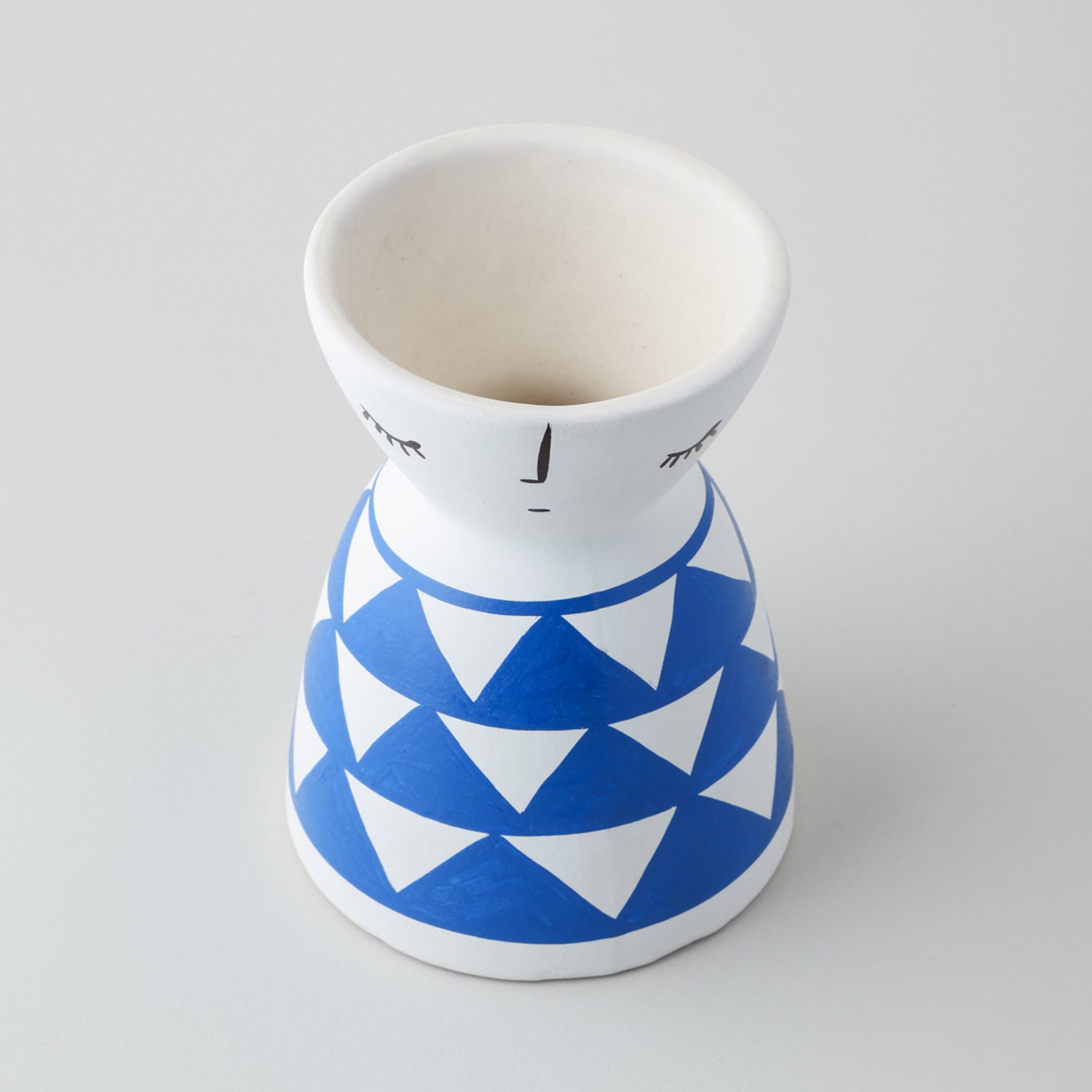 Ceramic Flower Vase (Set of 2) White Blue Dot & Triangle 5x4