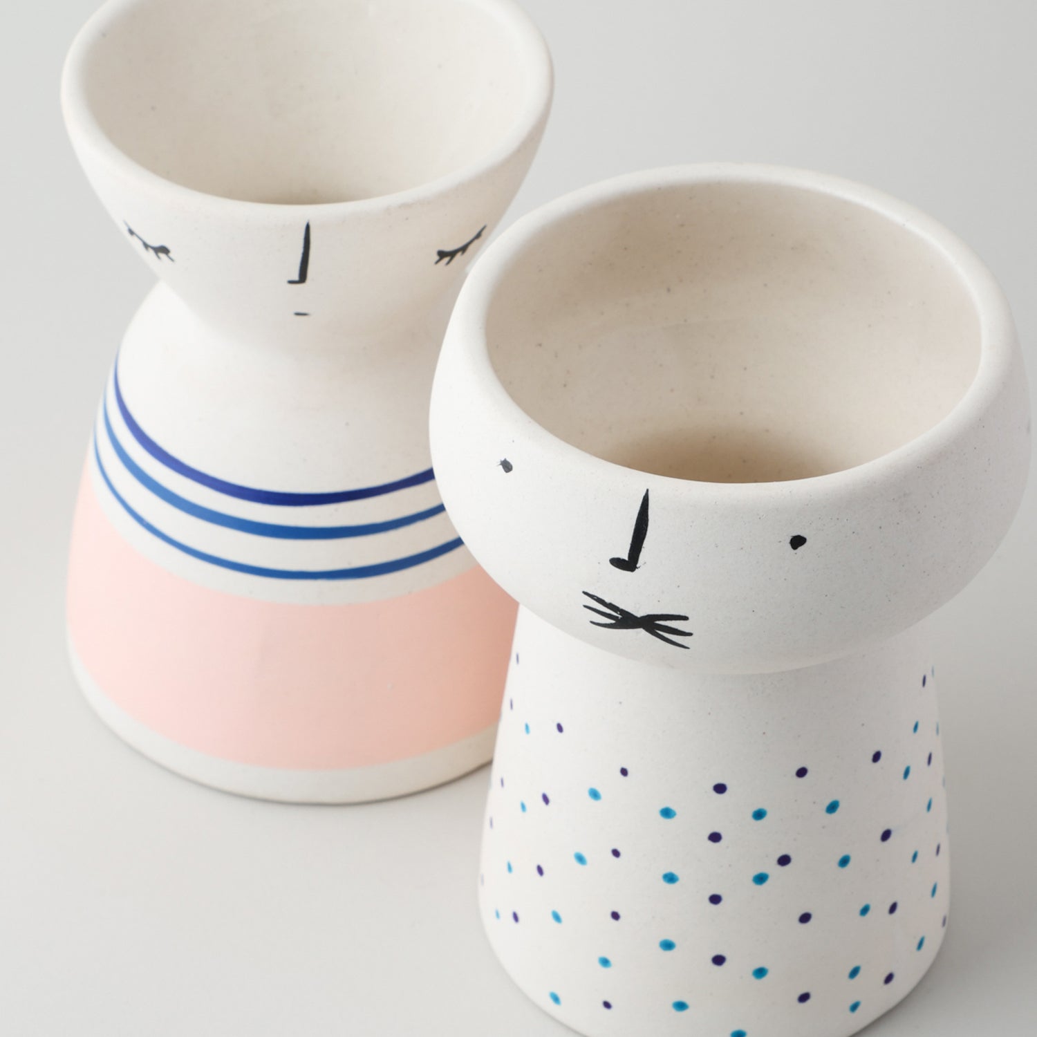 Ceramic Flower Vase (Set of 2) Pink Colour Block Blue Dots 5x4