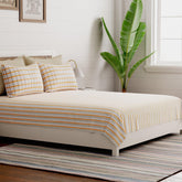 Block Printed 2 Colour Striped Percale Bed Sheet Set - Eyaas