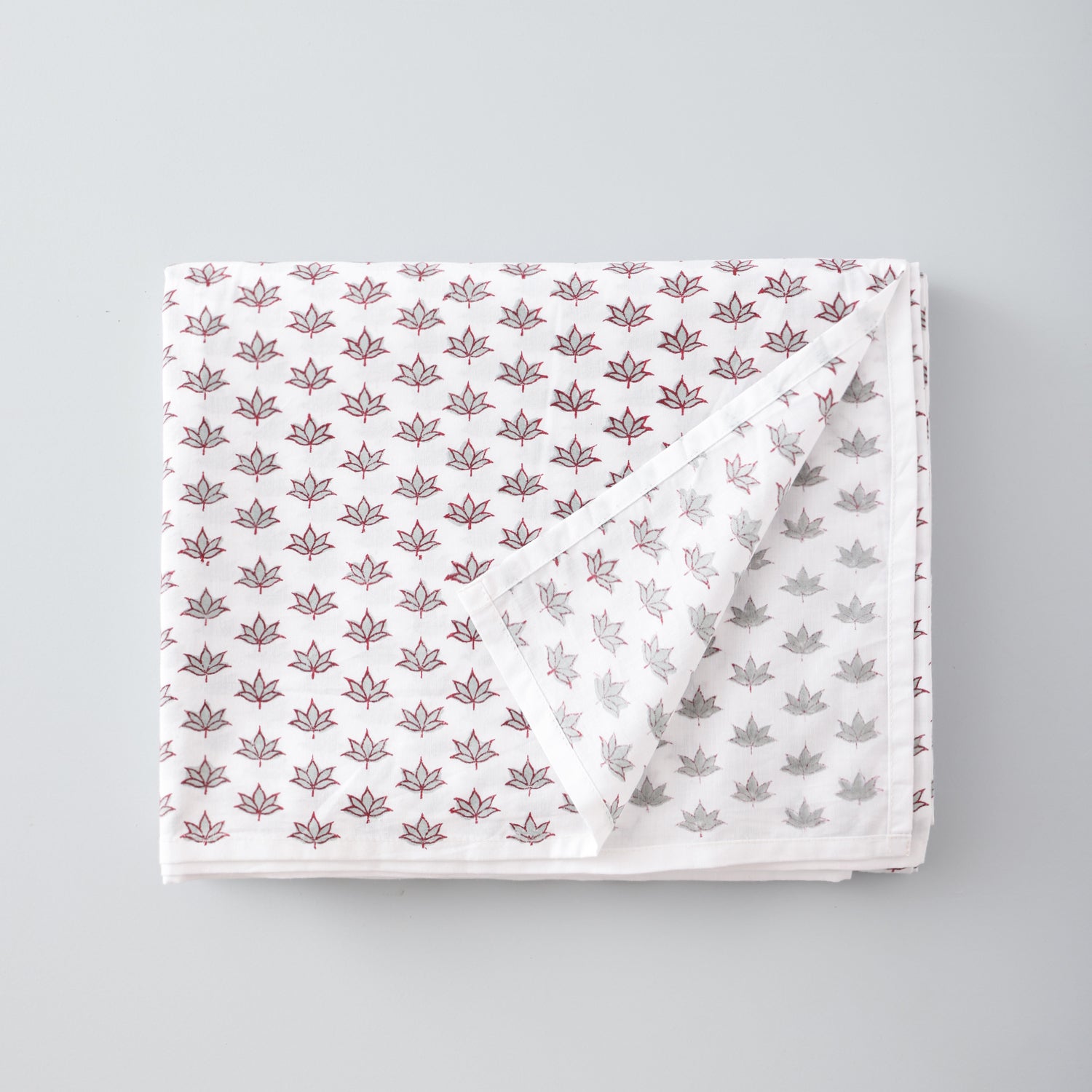 Hand Block Printed Grey Lotus Pattern Percale Bed Sheet