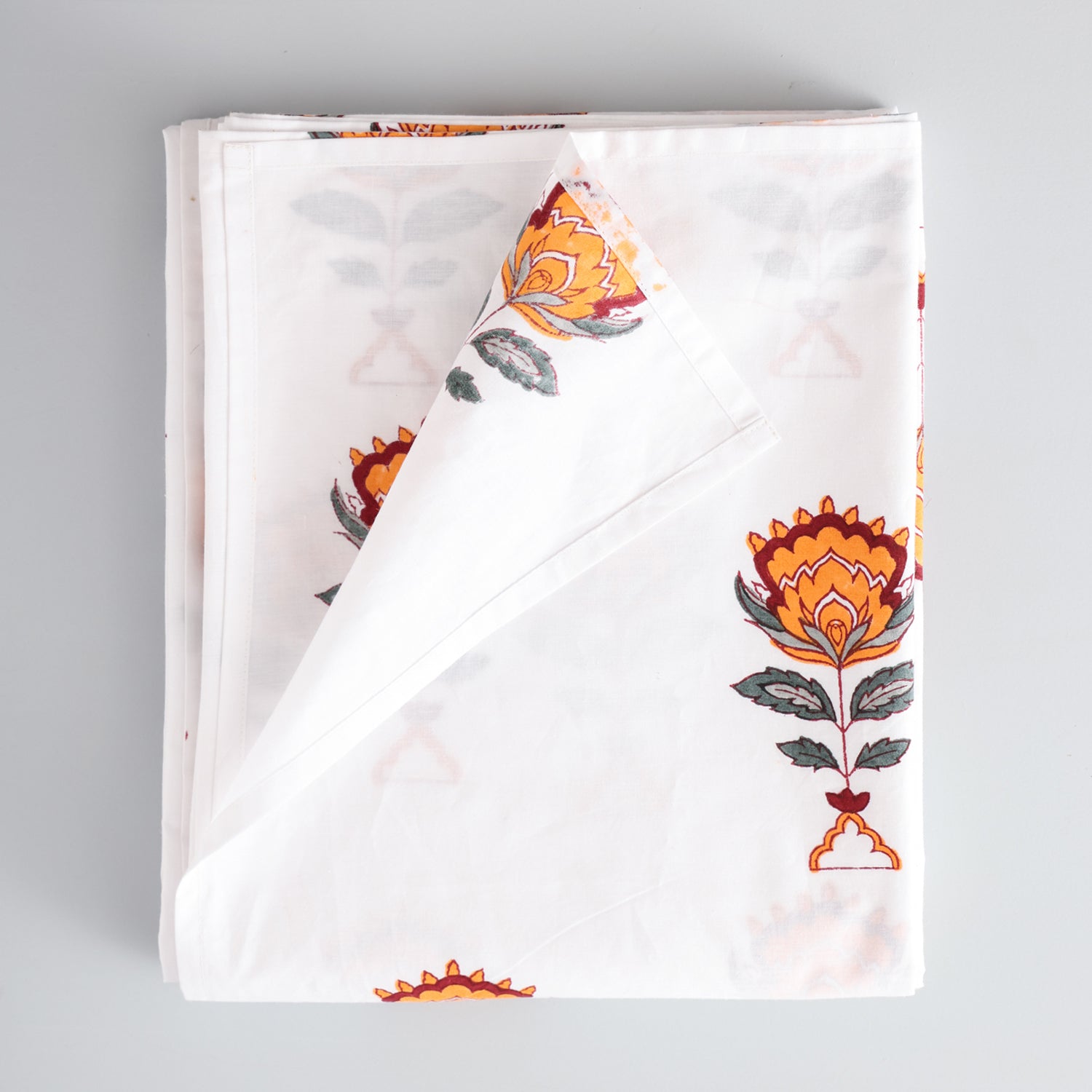 Hand Block Printed Percale Floral Bed Sheet 90x108