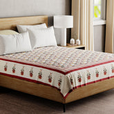 Jaal Block-Print King-Size Bed Cover, Orange-Maroon - Eyaas