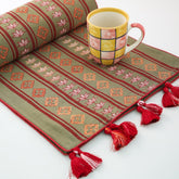 Block-Printed Table Runner - Olive Green & Maroon - Eyaas