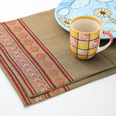 Block Printed Placemat Set of 2, Olive Green & Maroon - Eyaas