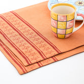 Hand Block Printed Placemat Set of 2, Rust & Maroon - Eyaas