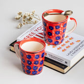 Red Floral Ceramic Coffee Mug, Set of 2 (Large) - Eyaas