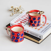 Red Floral Ceramic Coffee Mug - Set of 2 (Small) - Eyaas