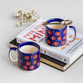 Blue Floral Ceramic Coffee Mug - Set of 2 (Small) - Eyaas