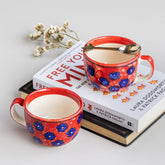 Floral Ceramic Soup Bowl Style Mug Set of 2, Red - Eyaas