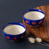 Red and Blue Floral Ceramic Bowl / Katori Set of 2
