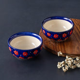 Blue and Red Floral Ceramic Bowl Set of 2 (5 inches) - Eyaas