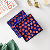 Floral Ceramic Square Serving Platter Set of 2, Blue - Eyaas
