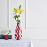 Zig-Zag Hand-Painted Ceramic Flower Vase - 11x5, Red - Eyaas