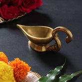 Handcrafted Brass Diya Oil Lamp with Handle - Plain
