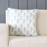 Swirl Block Printed Cushion Cover, White & Blue 16x16