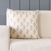 Swirl Block Printed Cushion Cover, Peach & Blue 16x16
