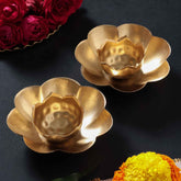 Brass Flower T-Light Holder Set of 2