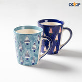 Christmas Ceramic Coffee Mug - Set of 2 (Grey and Navy Blue) - Eyaas