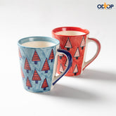 Christmas Ceramic Coffee Mug - Set of 2 (Grey and Red) - Eyaas