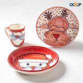 Santa & Rudolph Ceramic Set of 3, Plates & Mug - Eyaas
