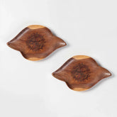 Leaf-Shaped Fish Hand-Painted Acacia Wood Platter - Set of 2