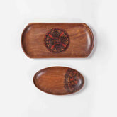 Fish Hand-Painted Rounded Acacia Wood Platter - Set of 2