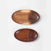 Oval Peacock Hand-Painted Acacia Wood Platter - Set of 2