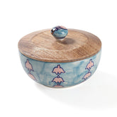Ceramic Bowl with Lid- 5 Inch, Kalamkari - Eyaas