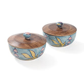 Ceramic Bowl with Lid - Set of 2, Small, Kalamkari - Eyaas