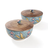 Bowl with Lid - Set of 2, Small & Large, Kalamkari - Eyaas