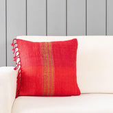 Upcycled Red Wool & Oak Silk Cushion Cover - 16x16 - Eyaas