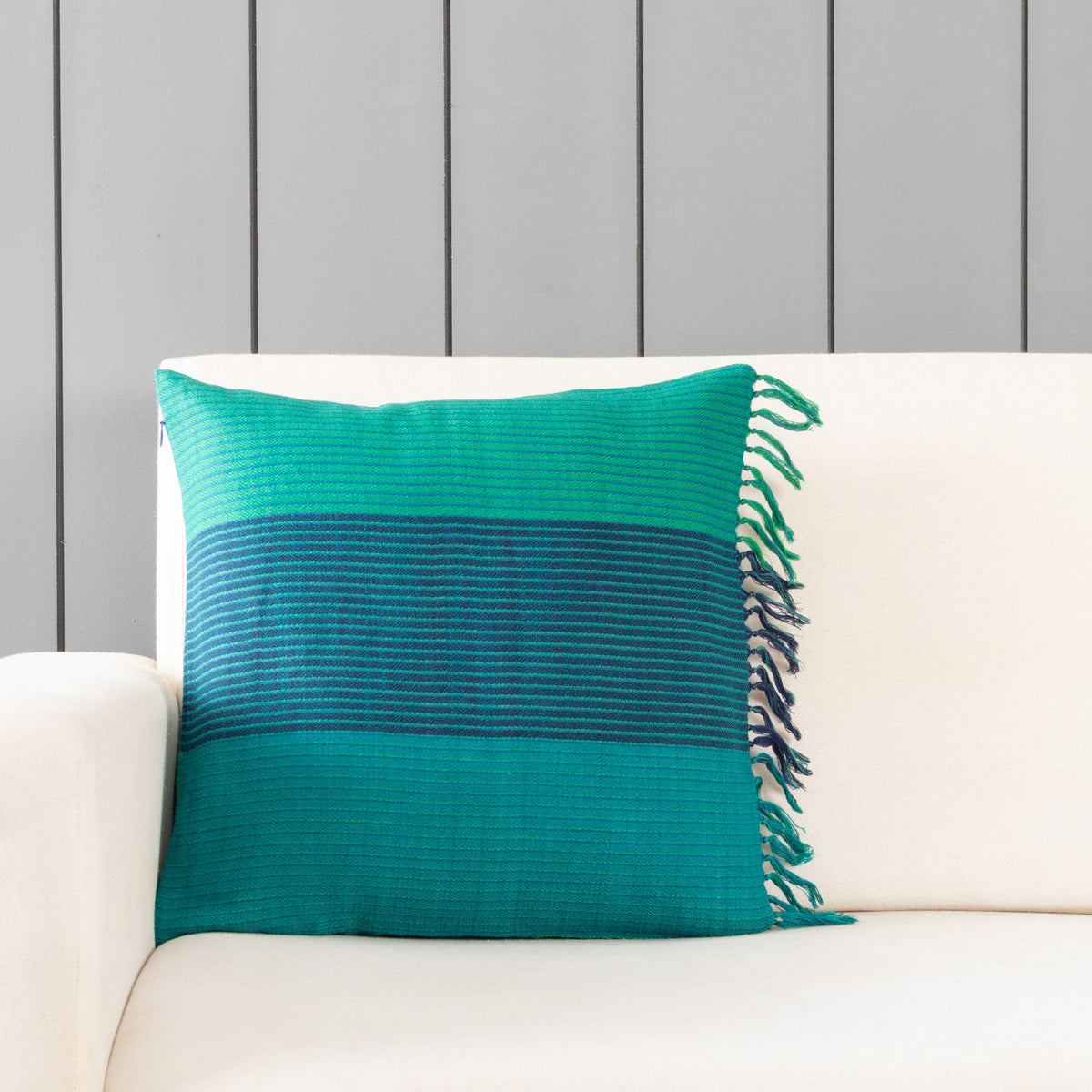 Handwoven Upcycled Turquoise & Blue Wool Cushion Cover - 16x16
