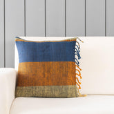 Upcycled Wool & Silk 16x16 Cushion Cover, Blue & Orange - Eyaas
