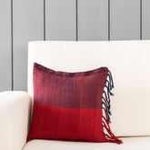 Upcycled Red & Blue Wool & Silk Cushion Cover - 12x12 - Eyaas