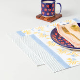 Yellow & Blue Floral Block Printed Placemats 13x18 Inches