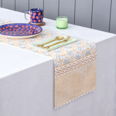 Grey Floral Block Printed Table Runner