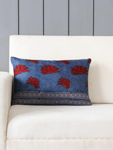 Ajrakh Silk Floral Cushion Cover, Indigo & Red, 12x18 - Eyaas