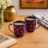 Blue Floral Ceramic Mugs 3x3.75 inches