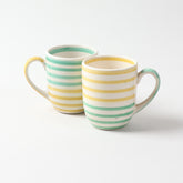 Handpainted Ceramic Striped Mugs Set (Yellow & Green, 250ml Each)