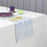 Blue Lily Hand Block Printed Floral Table Runner, 13x90