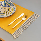 Handwoven Cotton Table Mats Set of 2 Mustard - 13x18 - Eyaas