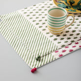 Green & Pink Lotus Chanderi Table Mats Set of 2 - Eyaas