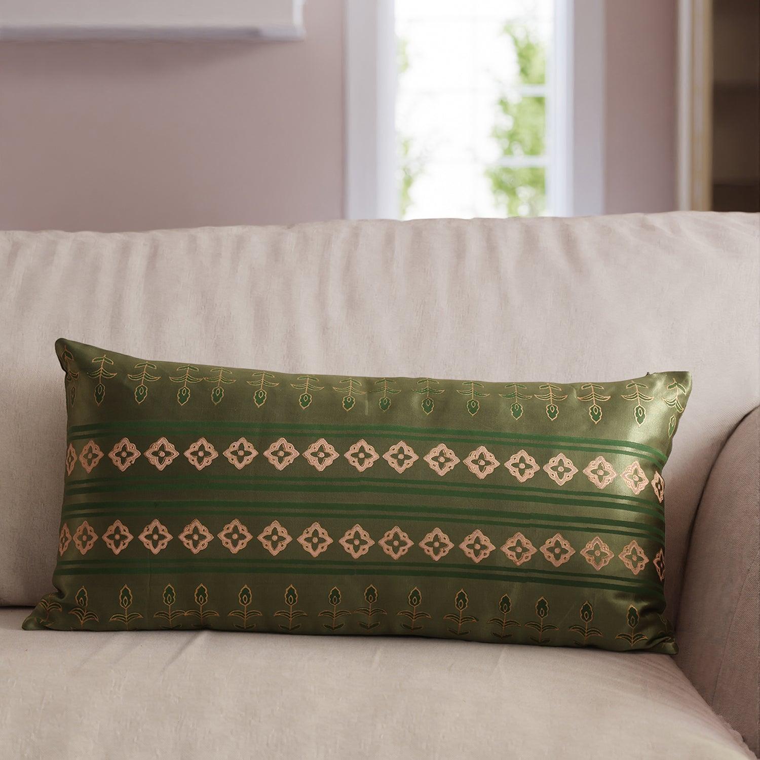 Pc Silk Lumbar Cushion Cover Green - Main Image